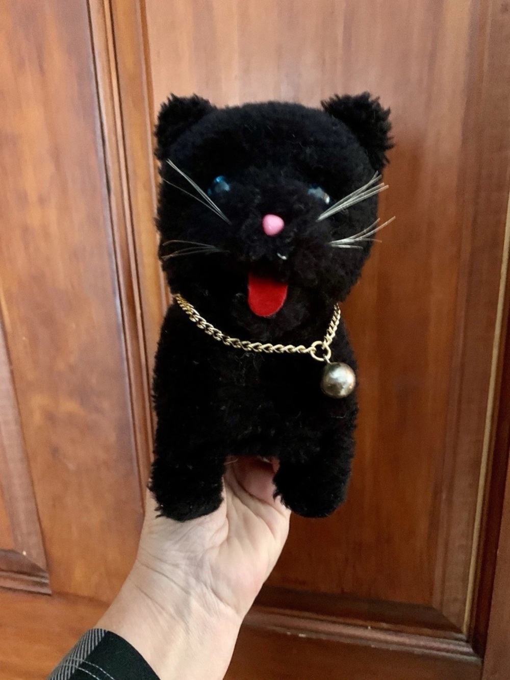 MAMMY KITTY Black Cat Plush By Jamina Taiwan 80s NOT WORKING 7” Blue Eyes